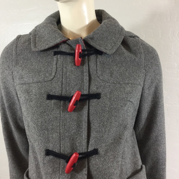 Old Navy Grey Toggle Coat with Red Plaid Accent - Picture 2 of 8